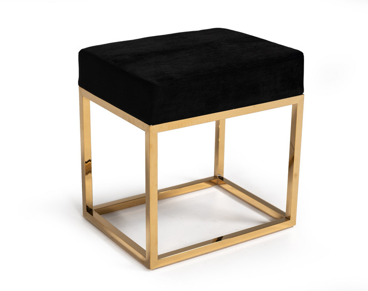 VIG Furniture VGFH-FDC8016-BLK Modrest Downey Modern Black Velvet & Gold Stool Ottoman