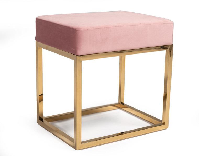 VIG Furniture VGFH-FDC8016-PNK Modrest Downey Modern Pink Velvet & Gold Stool Ottoman