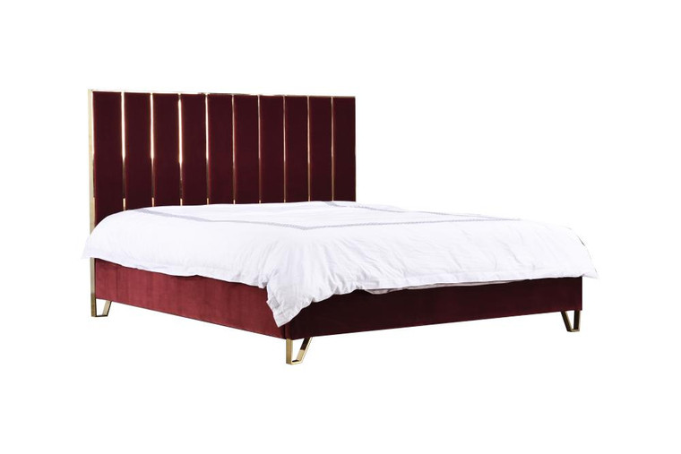 VIG Furniture VGYUHD-1880-RED Divani Casa Reyes Modern Red Velvet & Gold Eastern King Bed