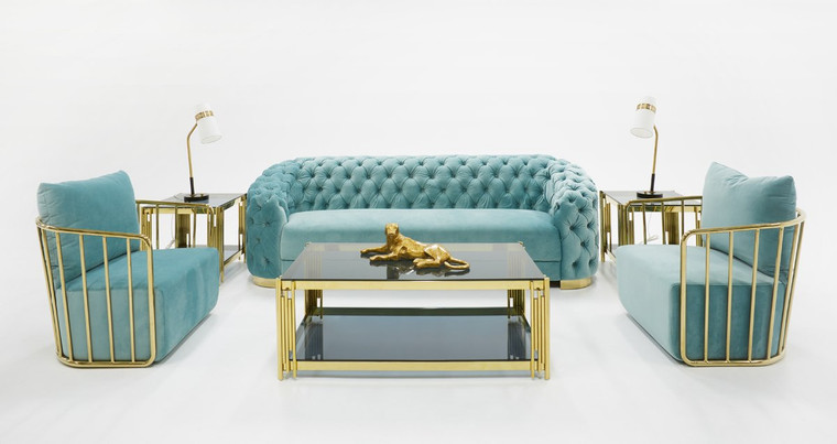 VIG Furniture VGYUHD1849-SOF-BLU Divani Casa Voss Modern Blue Velvet Sofa