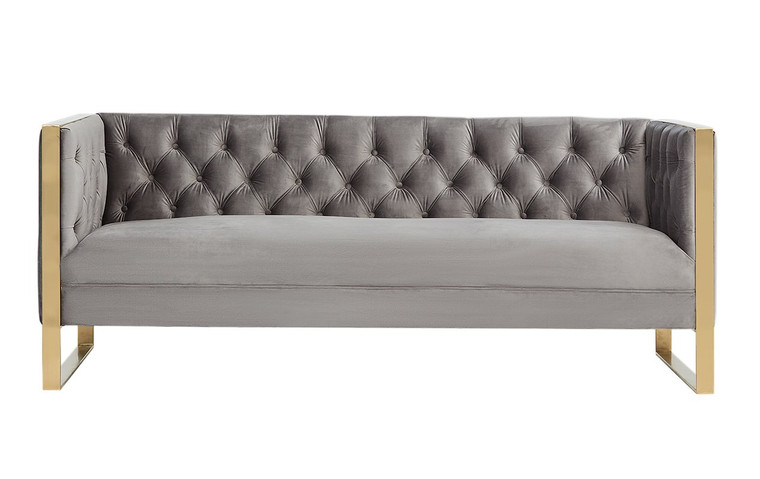 VIG Furniture VGRH-SF-311-T-GRY Divani Casa Carlos Modern Grey Velvet & Gold Sofa