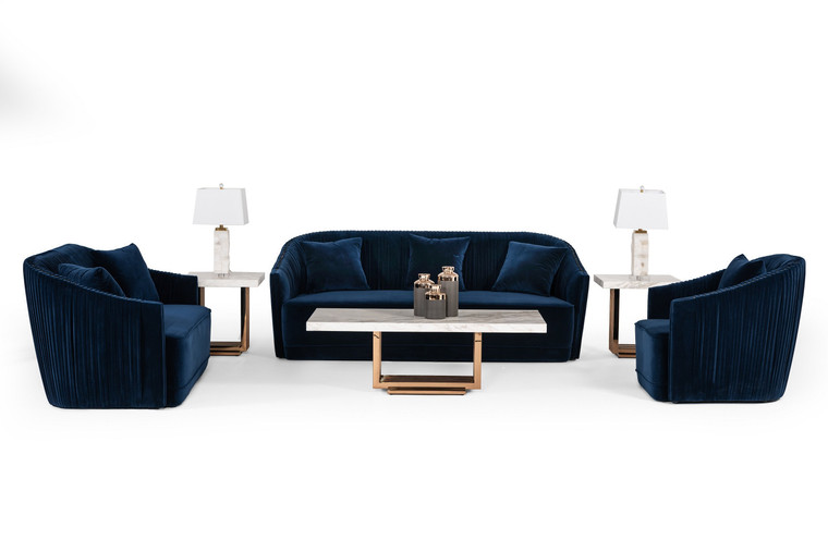 VIG Furniture VGVCS1811-BLU Divani Casa Palomar Modern Blue Velvet & Brass Sofa Set