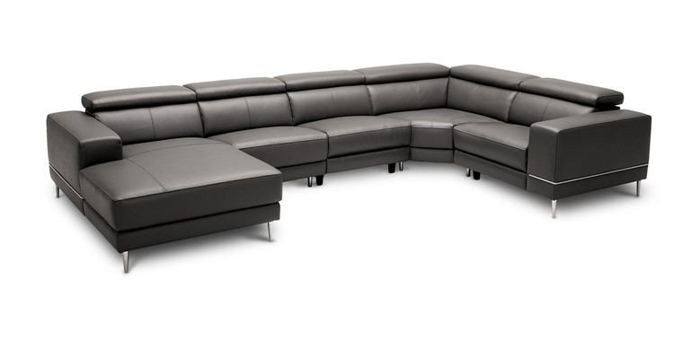 VIG Furniture VGKMKM.5381H-M1215-NOCON Divani Casa Wade Modern Dark Grey Leather Sectional Sofa W/ 2 Electric Recliners