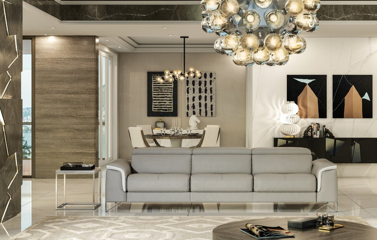 VIG Furniture VGDDVOGUE-GRYWHT Accenti Italia Vogue Italian Modern Grey & White Sofa W/ Electric Recliner
