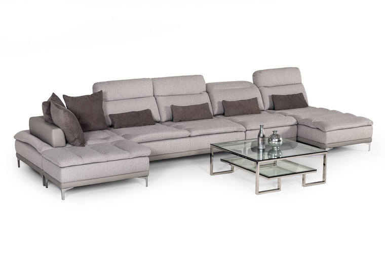 VIG Furniture VGFTHORIZON-GRYGRY David Ferrari Horizon Modern Grey Fabric & Grey Leather Sectional Sofa