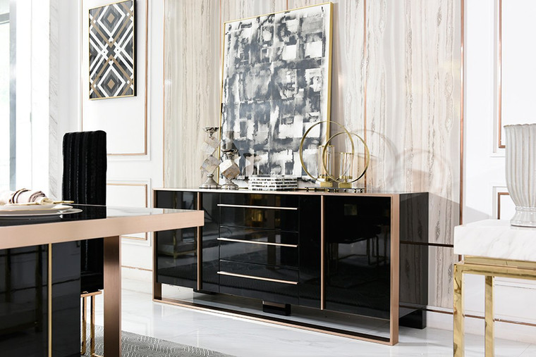 VIG Furniture VGVCG-A002 Nova Domus Cartier Modern Black & Rosegold Buffet