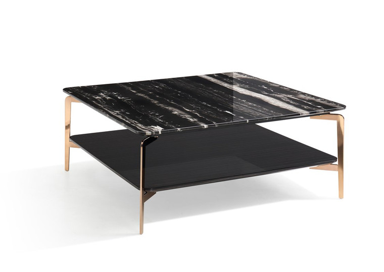 VIG Furniture VGHB292E-EBN Modrest Dorian Modern Black Marble & Ebony Square Coffee Table