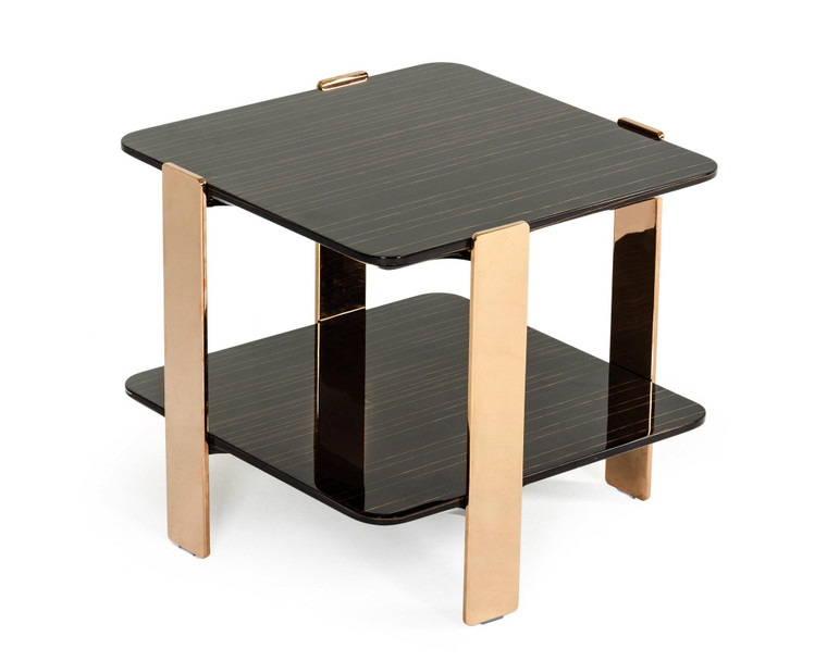 VIG Furniture VGHB280B-EBN Modrest Leroy Modern Ebony & Rosegold End Table