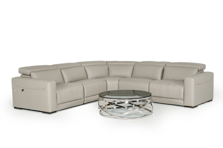 VIG Furniture VGNTTHELMA-C409 Estro Salotti Thelma Modern Grey Leather Sectional Sofa W/ Recliners