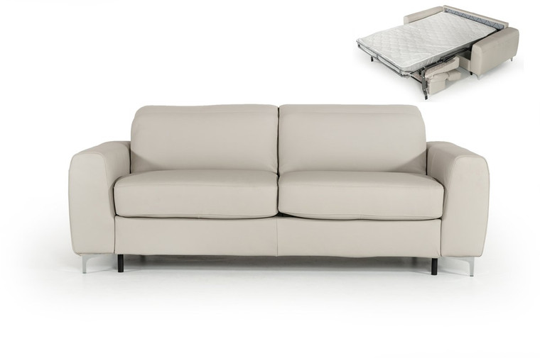 VIG Furniture VGNT-TOURQUOIS-E3018 Estro Salotti Tourquois Italian Modern Light Grey Leather Sofa Bed