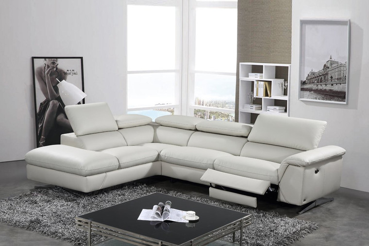 VIG Furniture VGKNE9104-LTGRY Divani Casa Maine Modern Light Grey Eco-Leather Sectional Sofa W/ Recliner