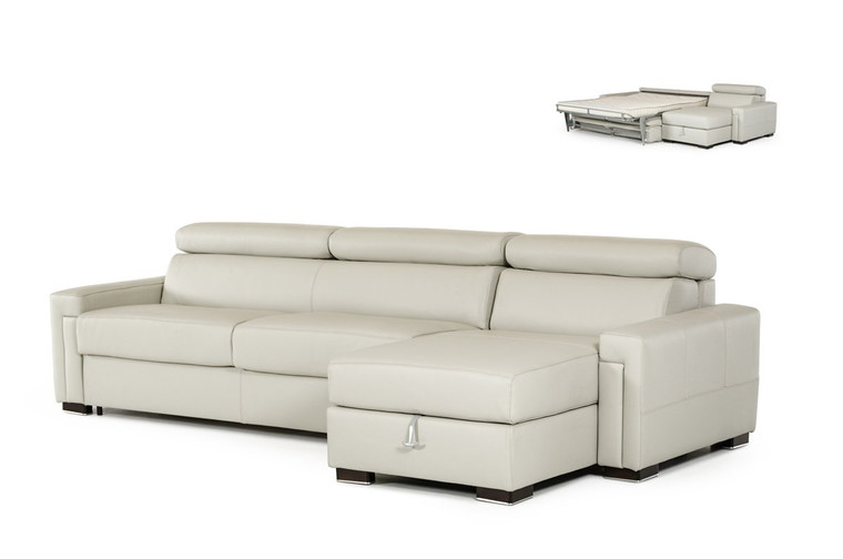 VIG Furniture VGNTSACHA-GRY Estro Salotti Sacha Modern Grey Leather Reversible Sofa Bed Sectional W/ Storage