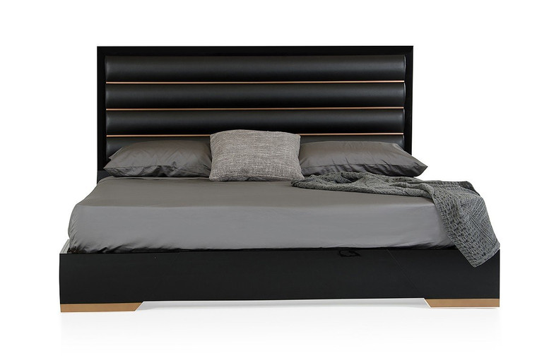 VIG Furniture VGACROMEO-BED Nova Domus Romeo Italian Modern Black & Rosegold Bed