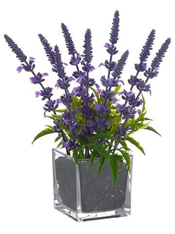 10" Lavender In Glass Vase Lavender 6 Pieces LFL721-LV