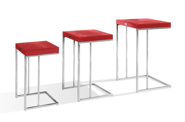 VIG Furniture VGUNAK855-RED A&X Amelia - Modern Red Crocodile Lacquer Nesting Table Set