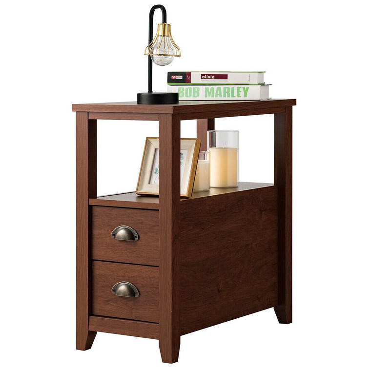 End Table Wooden With 2 Drawers And Shelf Bedside Table HW63252BN-1