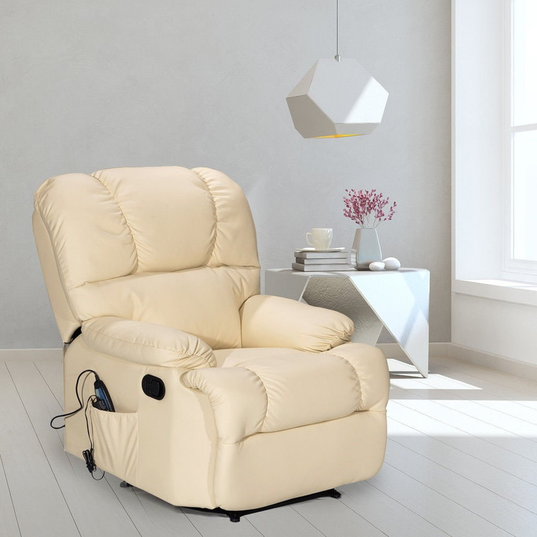 Recliner Massage Sofa Chair Deluxe Ergonomic Lounge Couch Heated W/Control-Beige HW52719BE