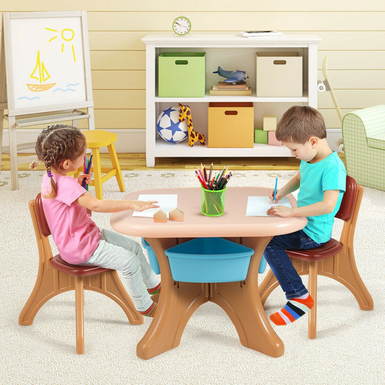 Children Kids Activity Table & Chair Set Play Furniture W/Storage-Coffee HW56085CF