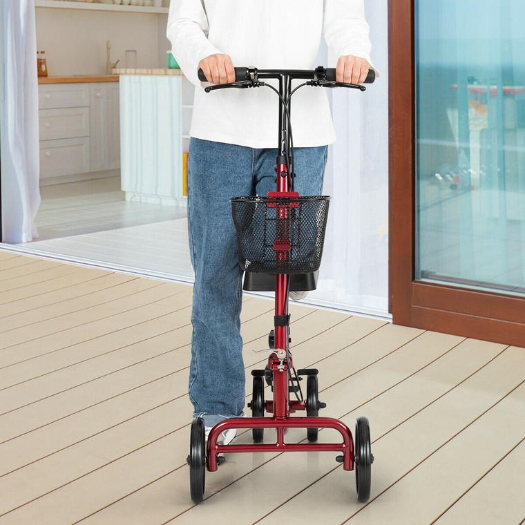 Foldable Knee Walker W/ Basket And Dual Brakes-Red SP36967RE