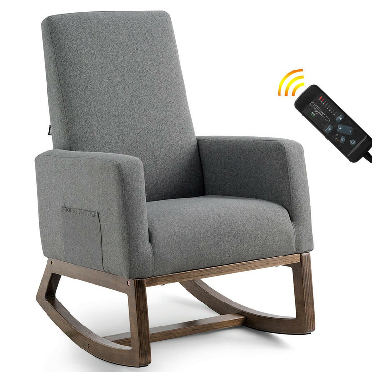 Mid Century Retro Fabric Upholstered Massage Rocking Chair-Gray HW62885GR