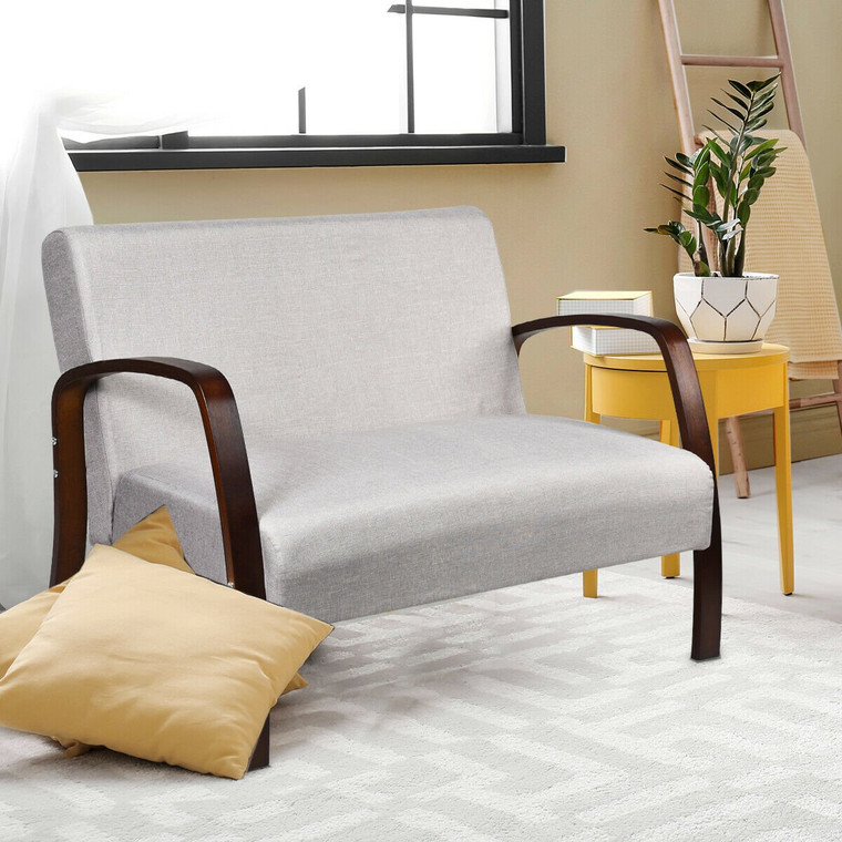 Mid Century Modern Fabric Upholstered Armchair Loveseat-Gray HW58574CF