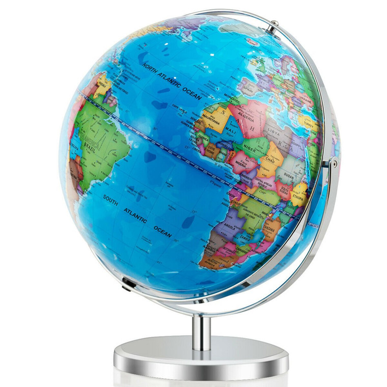 13" Illuminated World Globe 720° Rotating Map With Led Light HW63198