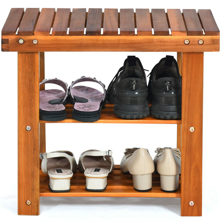 3-Tier Wood Shoe Rack 19' Shoe Bench Boots Organizer HW62412