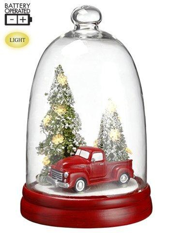 10"H Battery Operated Car/Christmas Tree In Glass Dome With Light Red Green 2 Pieces XAT669-RE/GR