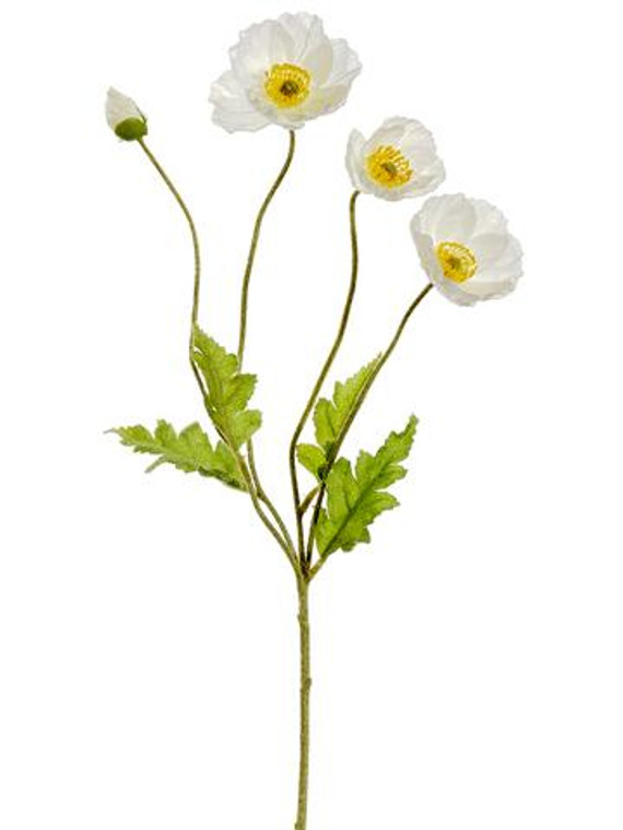 Faux Poppy Flowers In White SLK-FSP304-WH By Afloral