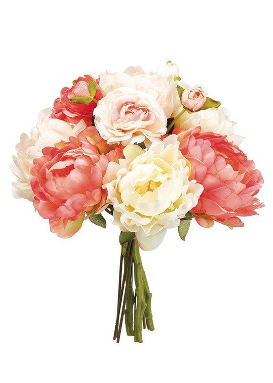 Blush Coral Silk Peony And Ranunculus Bouquet SLK-FBQ376-CO/BS By Afloral