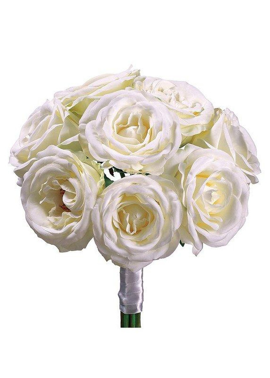 Open Rose Silk Flower Wedding Bouquet In Cream SLK-FBQ463-CR By Afloral