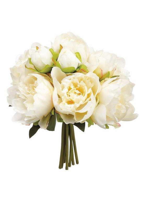 Cream Peony Silk Flower Bouquet - 9" SLK-FBQ382-CR By Afloral