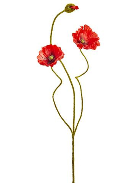 Red Poppy Silk Flowers (Pack Of 3) SLK-FSP208-RE By Afloral