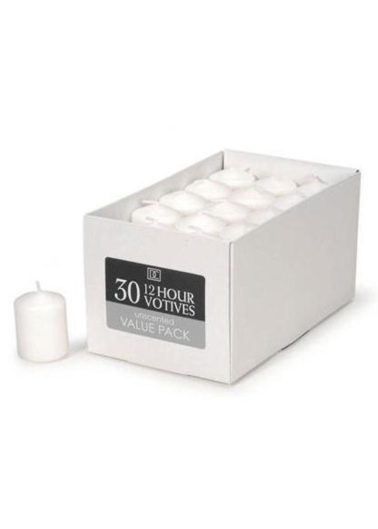Pack Of 30 Votive Candles In White - 12 Hr Burn DAR-1199-71 By Afloral