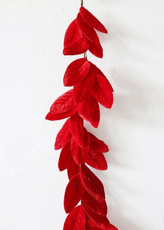 Deluxe Magnolia Velvet Leaf Christmas Garland - 48" REG-MTX62055-RED By Afloral