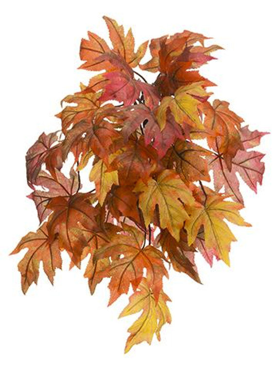 Orange Red Fake Fall Leaves Maple Leaf Bush - 22" Tall SLK-PBM046-OR/MX By Afloral