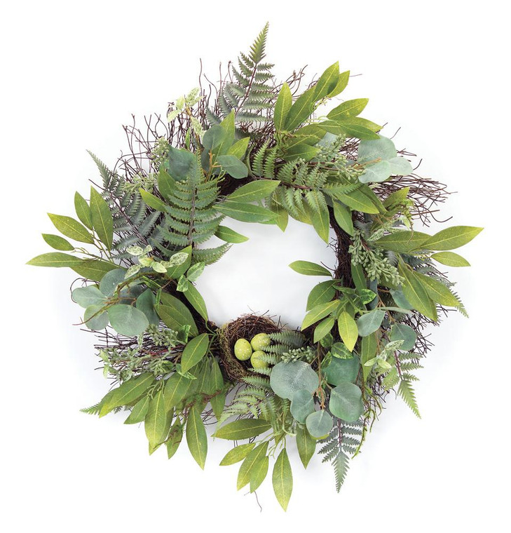 Mixed Foliage W/Nest Wreath 25"D Polyester 78361DS By Melrose