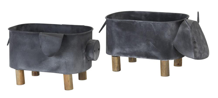 Cow/Pig Planter (Set Of 2) 15.5" X 8"H, 13" X 7.5"H Iron 78315DS By Melrose