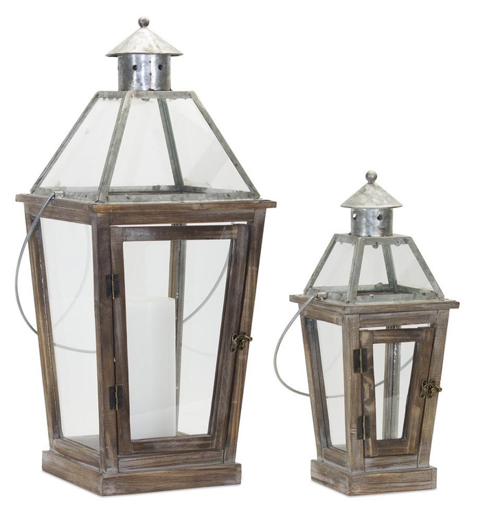 Lantern (Set Of 2) 17.5"H, 26.5"H Glass/Wood/Zinc 78025DS By Melrose