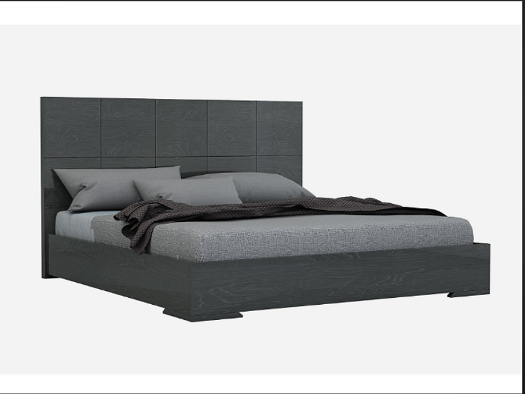Whitelin Anna Bed King, Squares Design In Headboard, High Gloss Gray BK1207-GRY
