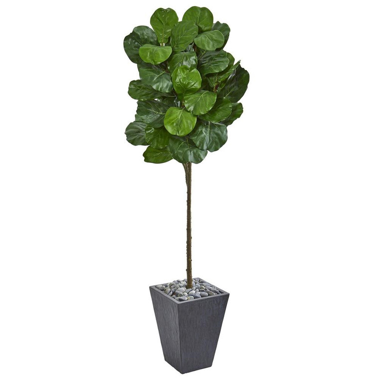 Nearly Natural 6' Fiddle Leaf Artificial Tree In Slate Finished Planter 9258
