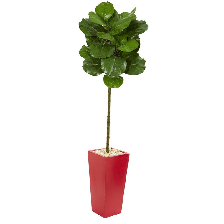 Nearly Natural 5.5' Fiddle Leaf Artificial Tree In Red Tower Planter 9214