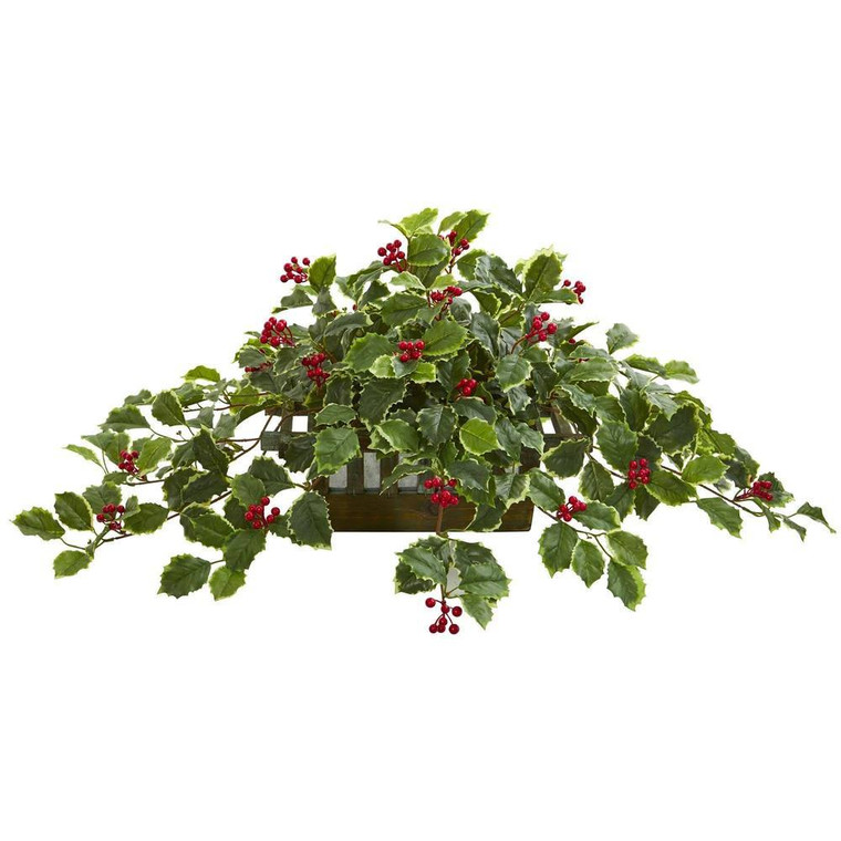 Nearly Natural 37" Variegated Holly Leaf Artificial Plant In Planter (Real Touch) 8543