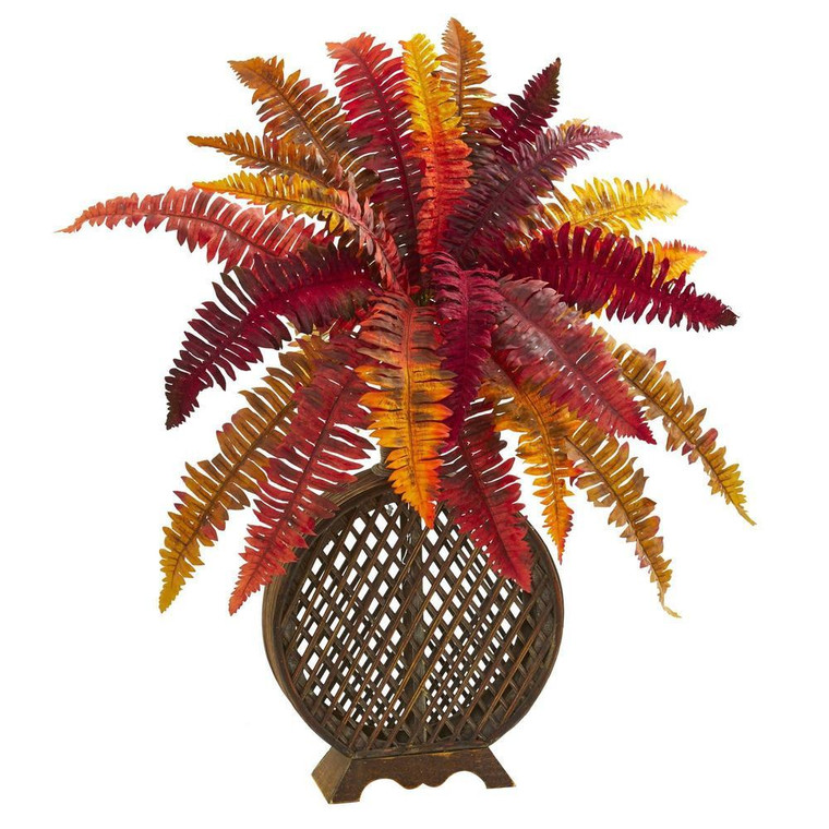 Nearly Natural 30" Autumn Boston Fern Artificial Plant In Weave Planter 8537