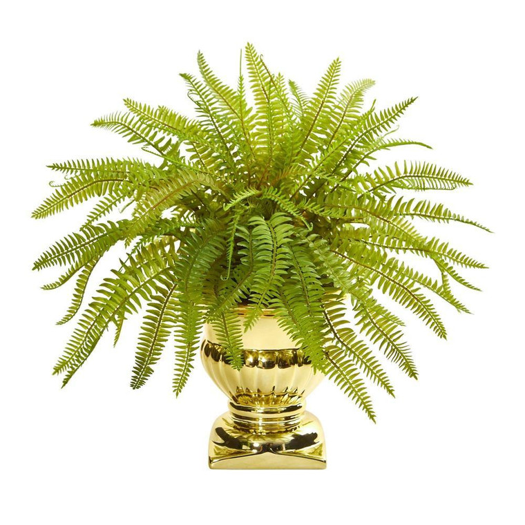 Nearly Natural 20" Fern Artificial Plant In Gold Urn 8509