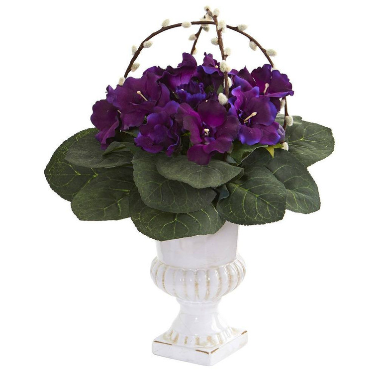 Nearly Natural Gloxinia Artificial Plant In White Urn 8147