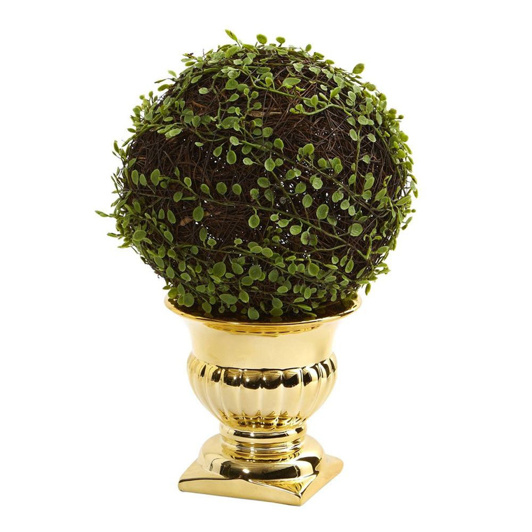 Nearly Natural Mohlenbechia Ball Topiary In Gold Urn 6470