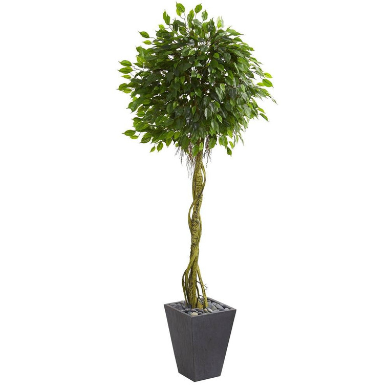Nearly Natural 6' Ficus Artificial Tree In Slate Planter Uv Resistant (Indoor/Outdoor) 5611