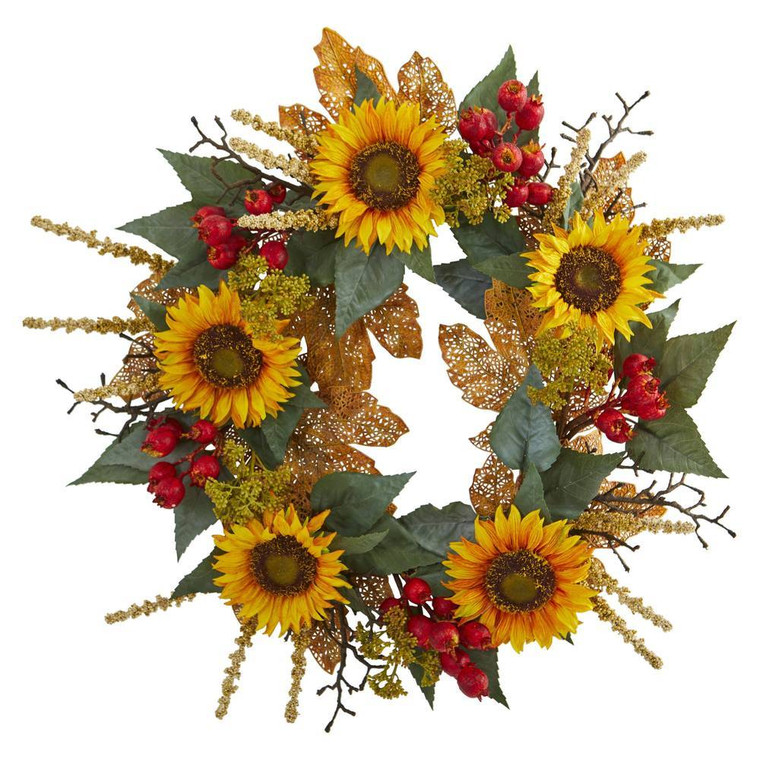 Nearly Natural 27" Sunflower Berry Artificial Wreath 4275