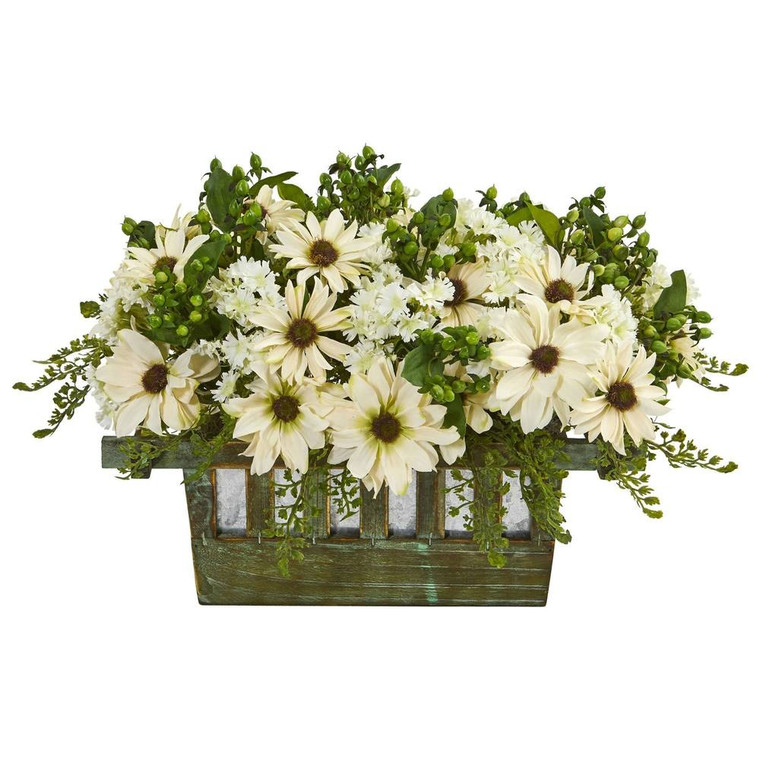 Nearly Natural Daisy Artificial Arrangement In Decorative Planter 1577